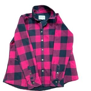Orvis Pink Buffalo Plaid Snap Button Up Lined Jacket XL 100% Cotton Pockets
